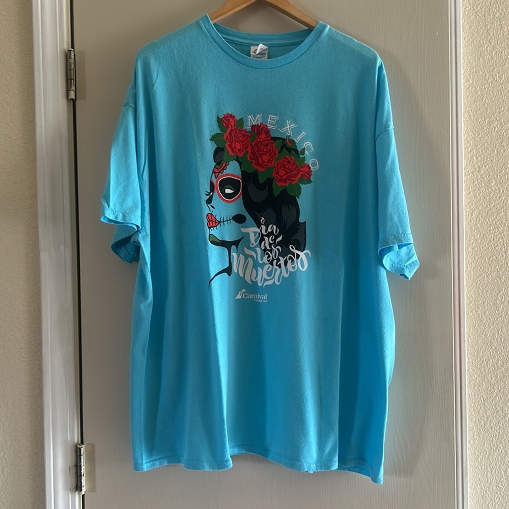 100% Cotton Día De Los Muertos Mexico Carnival Katrina Aqua Blue T-Shirt Sz 3X